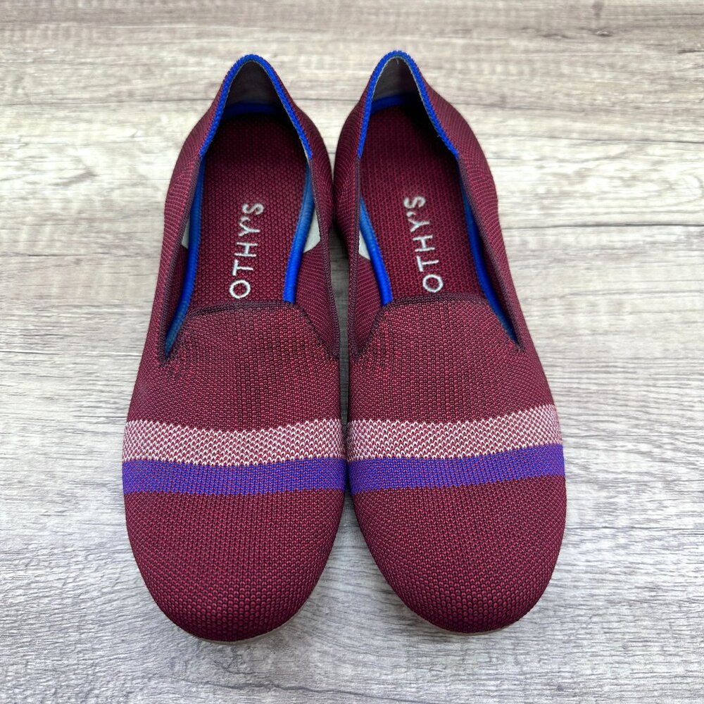 Rothy’s The Loafer Womens Size W8 Burgundy Garnet Reflective Stripe Flat Shoes